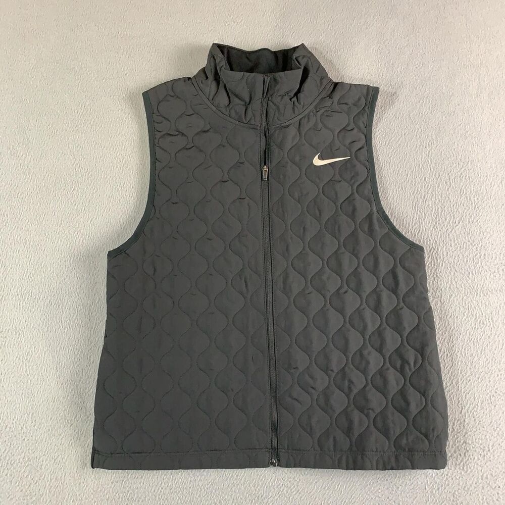 Nike Aerolayer Vest Mens Small Black Quilted Running Insulated Zip Pockets